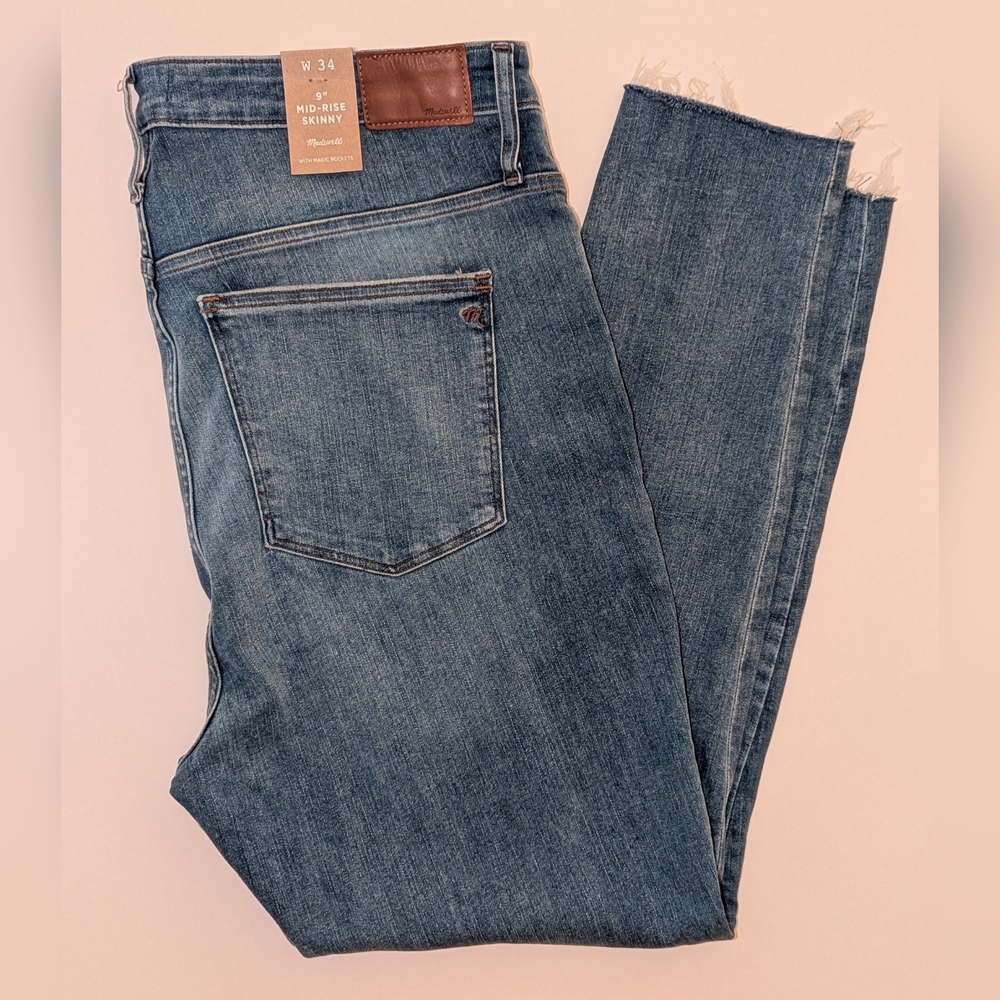 Madewell Plus Sz Mid-Rise Skinny Cropped Light Blue Destructed Jeans Size 34 NWT